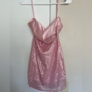 MIAMI NIGHTS COWL NECK SEQUIN MINI DRESS BABY PINK